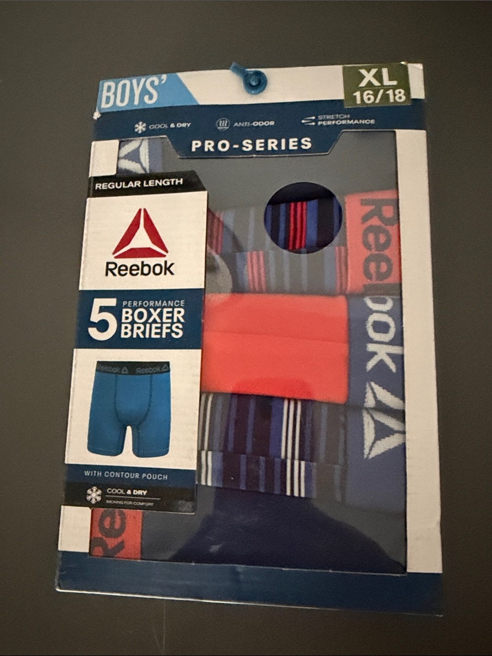 Reebok Boys' 5-Pack Boxer Briefs - Blue, Red, GrayXL16/18
